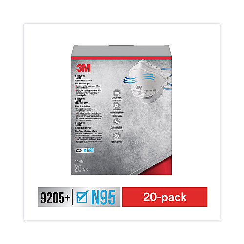 3M Aura Particulate Respirator 9205+, N95, One Size Fits All, 20/Pack (9205PH20DC)