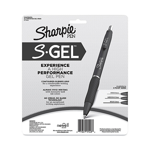 Sharpie S-Gel High-Performance Gel Pen, Retractable, Medium 0.7 mm, Assorted Ink Colors, Black Barrel, Dozen (2096153)