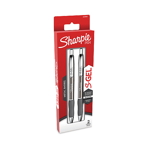 Sharpie S-Gel Premium Metal Barrel Gel Pen, Retractable, Medium 0.7 mm, Black Ink, Black Barrel, 2/Pack (2134918)