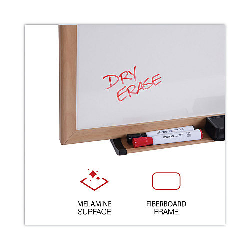 Universal Deluxe Melamine Dry Erase Board, 96 x 48, Melamine White Surface, Oak Fiberboard Frame (UNV43620)