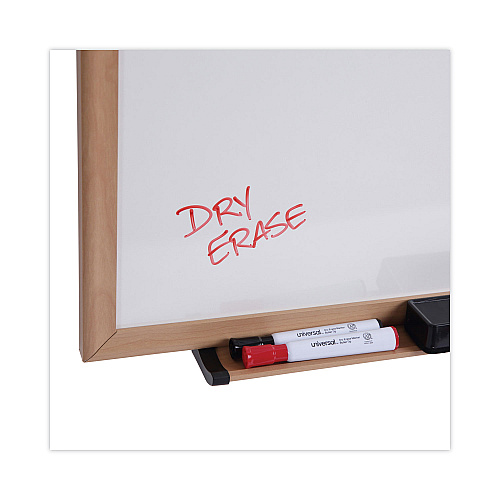 Universal Deluxe Melamine Dry Erase Board, 96 x 48, Melamine White Surface, Oak Fiberboard Frame (UNV43620)