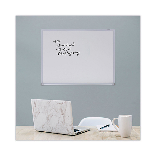 Universal Melamine Dry Erase Board with Aluminum Frame, 24 x 18, White Surface, Anodized Aluminum Frame (UNV43622)