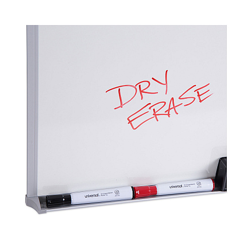 Universal Melamine Dry Erase Board with Aluminum Frame, 24 x 18, White Surface, Anodized Aluminum Frame (UNV43622)
