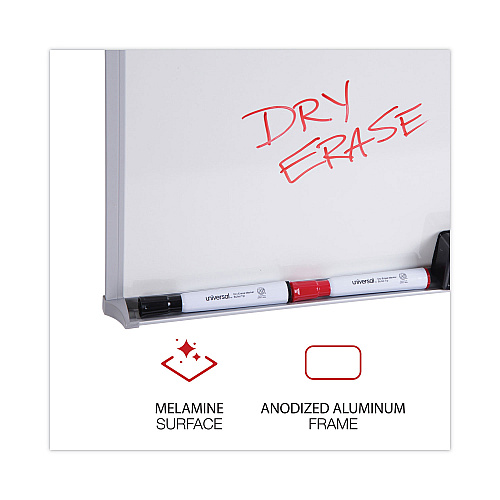 Universal Melamine Dry Erase Board with Aluminum Frame, 48 x 36, White Surface, Anodized Aluminum Frame (UNV43624)