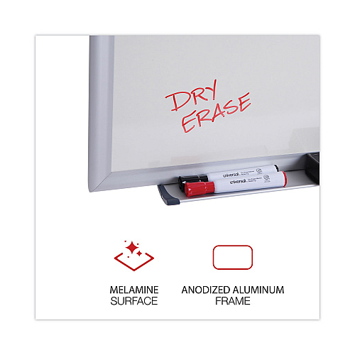 Universal Deluxe Melamine Dry Erase Board, 96 x 48, Melamine White Surface, Silver Anodized Aluminum Frame (UNV43627)