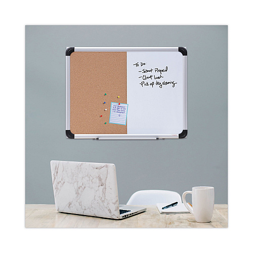 Universal Cork/Dry Erase Board, Melamine, 24 x 18, Tan/White Surface, Gray/Black Aluminum/Plastic Frame (UNV43742)