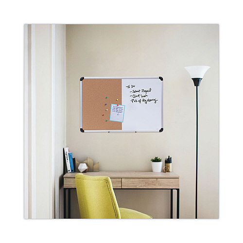 Universal Cork/Dry Erase Board, Melamine, 36 x 24, Tan/White Surface, Gray/Black Aluminum/Plastic Frame (UNV43743)