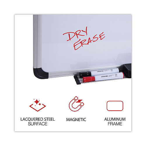 Universal Deluxe Porcelain Magnetic Dry Erase Board, 36 x 24, White Surface, Silver/Black Aluminum Frame (UNV43841)