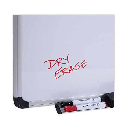 Universal Deluxe Porcelain Magnetic Dry Erase Board, 36 x 24, White Surface, Silver/Black Aluminum Frame (UNV43841)
