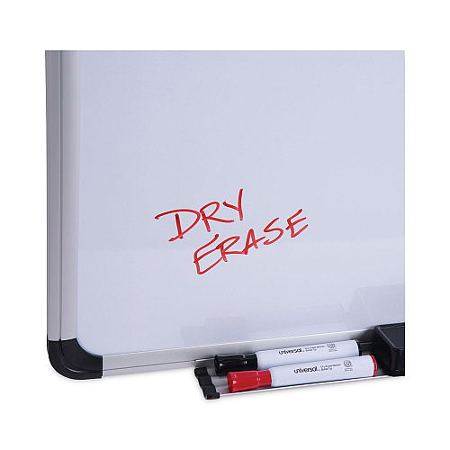 Universal Deluxe Porcelain Magnetic Dry Erase Board, 48 x 36, White Surface, Silver/Black Aluminum Frame (UNV43842)