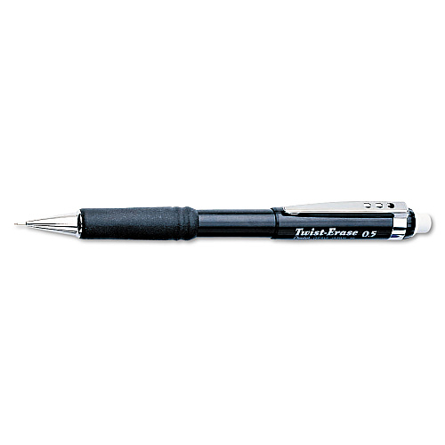 Pentel Twist-Erase III Mechanical Pencil, 0.5 mm, HB (#2), Black Lead, Black Barrel (QE515A)