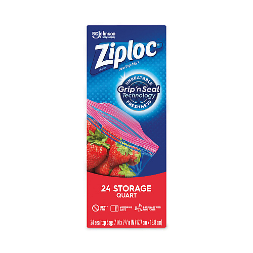 Ziploc Seal Top Bags, Quart, 7.44" x 7", Clear, 24/Box (314466)
