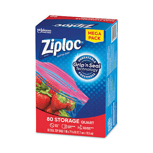 Ziploc Seal Top Bags, Quart, 7.44" x 7", Clear, 80/Box (314471)