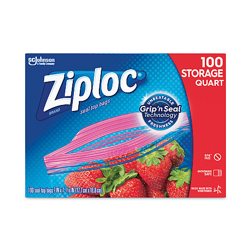 Ziploc Seal Top Bags, Quart, 7.44" x 7", Clear, 100/Box (316962)