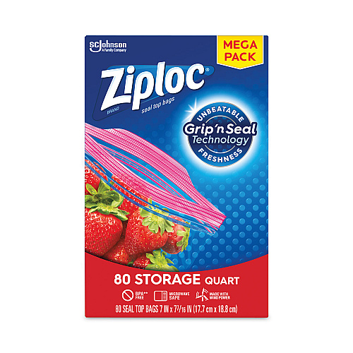 Ziploc Seal Top Bags, Quart, 7.44" x 7", Clear, 80/Box (314471)