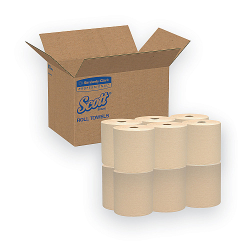 Scott Essential Hard Roll Towels for Business, 1-Ply, 8" x 800 ft, 1.5" Core, Natural, 12 Rolls/Carton (04142)