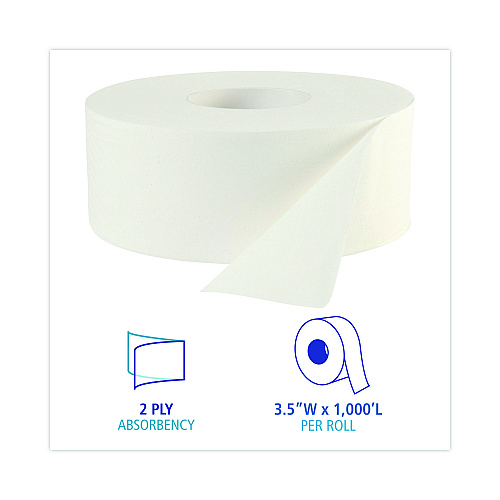 Boardwalk&reg; JRT Jumbo Roll Toilet Paper, 2-Ply, 12 Rolls (BWK6100B)
