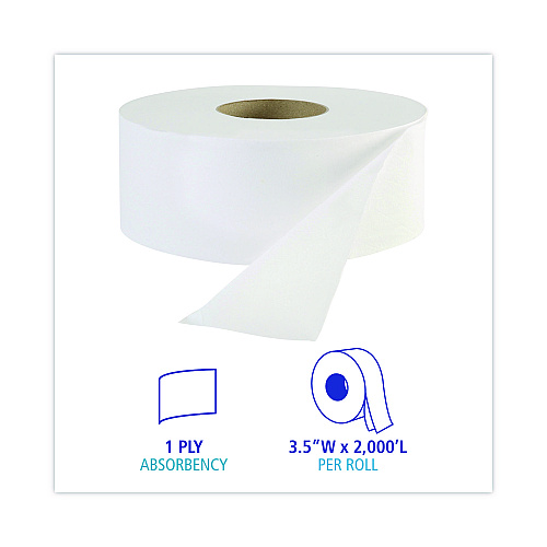 Boardwalk&reg; Jumbo Jr. Toilet Paper Rolls, 1-Ply, 2000-ft., 12 Rolls (BWK6101)