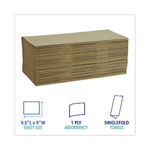 Boardwalk&reg; Single Fold Paper Towels, 1-Ply, Brown, 4000 Towels (BWK6210)