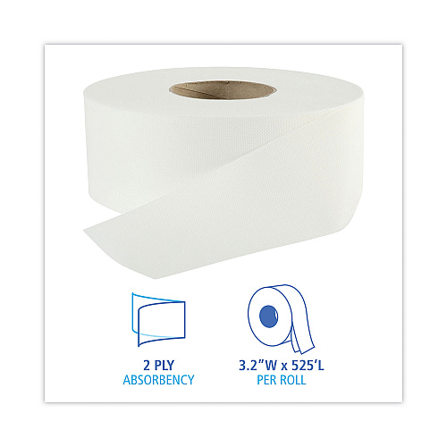 Boardwalk&reg; Jumbo Roll Toilet Paper, 2-Ply, 525-ft. Roll, 12 Rolls (BWK410320)