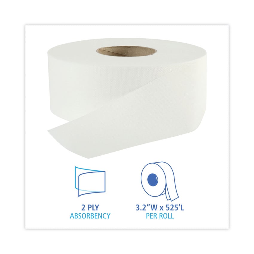 Boardwalk BWK410320 Jumbo Roll Toilet Paper, 2-Ply, 525-ft. Roll