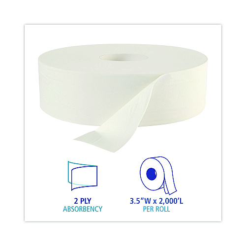 Boardwalk&reg; JRT Toilet Paper, Jumbo, Septic Safe, 2-Ply, 6 Rolls/Carton (BWK6102B)