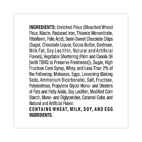 Grandma's Homestyle Chocolate Chip Cookies, 2.5 oz Pack, 2 Cookies/Pack, 60 Packs/Carton (29500060)