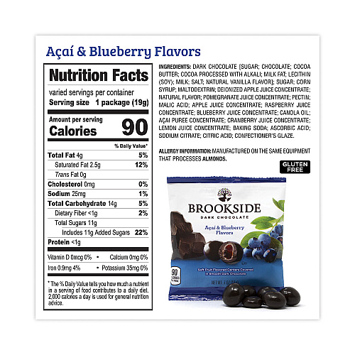 BROOKSIDE Dark Chocolate Fruit, Acai Blueberry and Pomegranate, 30 Pouches/Carton (22001031)