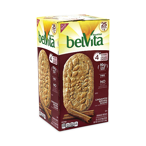 Nabisco belVita Breakfast Biscuits, Cinnamon Brown Sugar, 1.76 oz Pack, 25 Packs/Carton (22000507)