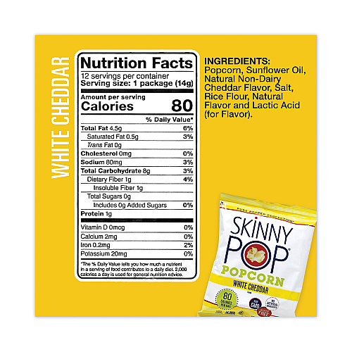SkinnyPop Popcorn Popcorn Variety Snack Pack, 0.5 oz Bag, 36 Bags/Carton (22001049)