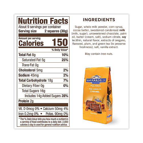 Ghirardelli Milk Chocolate and Caramel Chocolate Squares, 9.04 oz Bags, 2 Bags/Pack (30001034)