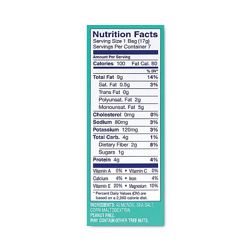 BlueDiamond Oven Roasted Sea Salt Almonds, 0.6 oz Bag, 7 Bags/Box, 6 Box/Carton (22000794)