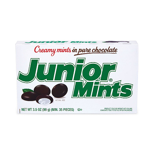 Junior Mints Theater Box, Dark Chocolate Mint, 3.5 oz Box, 12/Carton (20900093)