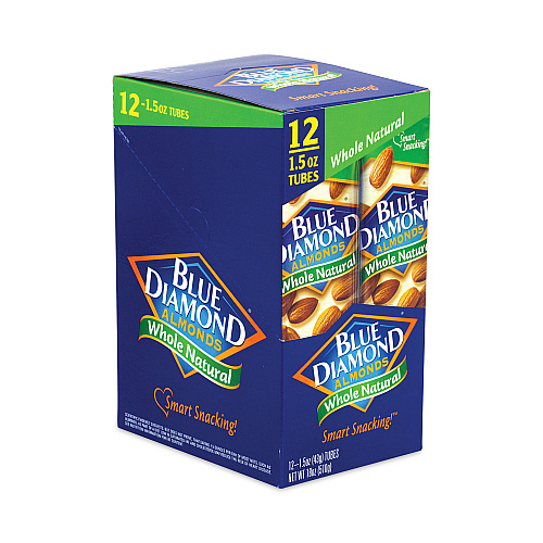 BlueDiamond Whole Natural Almonds, 1.5 oz Bag, 12 Bags/Carton (20902634)