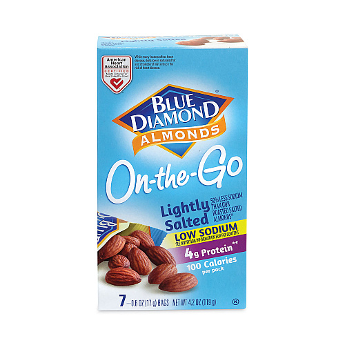 BlueDiamond Low Sodium Lightly Salted Almonds, 1.5 oz Bag, 42 Bags/Carton (22000795)