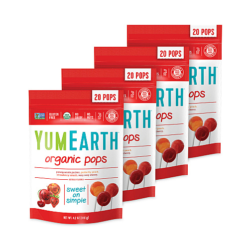 YumEarth Organic Lollipops, Assorted Flavors, 4.2 oz Bag with 20 Lollipops Each, 4/Pack (27000027)