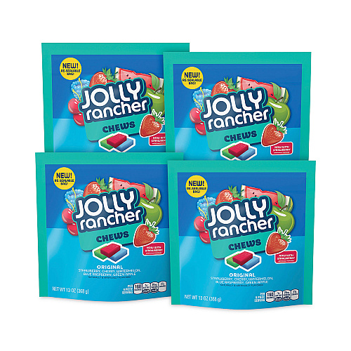 Jolly Rancher Chews Candy, Assorted Flavors, 13 oz Pouches, 4/Carton (24600300)