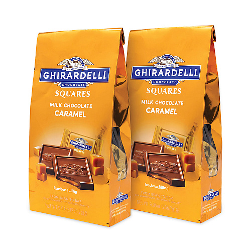 Ghirardelli Milk Chocolate and Caramel Chocolate Squares, 9.04 oz Bags, 2 Bags/Pack (30001034)