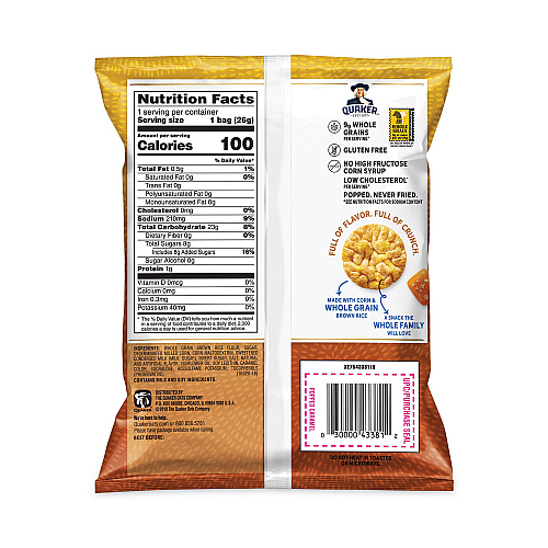 Quaker Rice Crisps, Caramel, 0.91 oz Bag, 60 Bags/Carton (29500052)