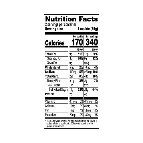 Grandma's Homestyle Chocolate Chip Cookies, 2.5 oz Pack, 2 Cookies/Pack, 60 Packs/Carton (29500060)