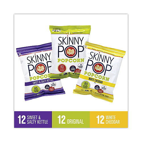 SkinnyPop Popcorn Popcorn Variety Snack Pack, 0.5 oz Bag, 36 Bags/Carton (22001049)