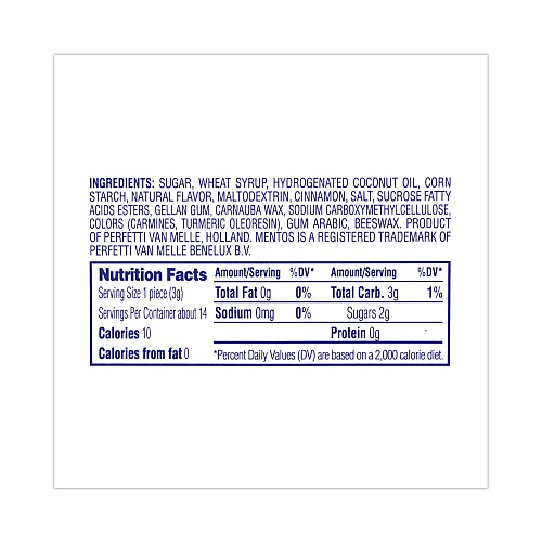 Mentos Cinnamon Singles Chewy Mints, 1.32 oz, 15 Rolls/Carton (20900454)