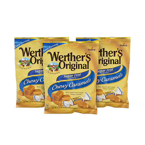 Werther's Original Sugar Free Chewy Caramel Candy, 2.75 oz Bag, 3/Pack (30201006)