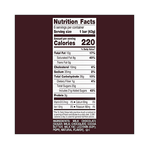 Hershey's Milk Chocolate Bar, 1.55 oz Bar, 6 Bars/Pack, 2 Packs/Box (24601029)