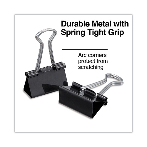 Universal Binder Clips with Storage Tub, (50) Small (0.75"), (10) Medium (1.25"), Black/Silver (UNV11160)