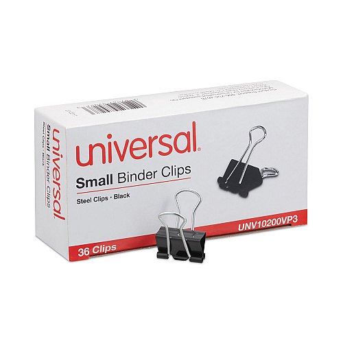Universal Binder Clips Value Pack, Small, Black/Silver, 36/Box (UNV10200VP3)