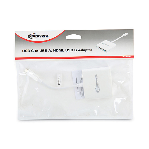 Innovera USB Type-C HDMI Multiport Adapter, HDMI/USB-C/USB 3.0, 0.65 ft, White (IVR50000)