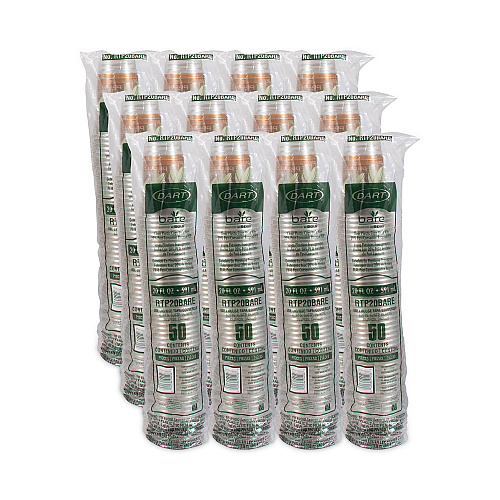 Dart Bare Eco-Forward RPET Cold Cups 20 oz, ProPlanet Seal, Leaf Design, Clear, 50/Pack, 12 Packs/Carton (RTP20BARE)