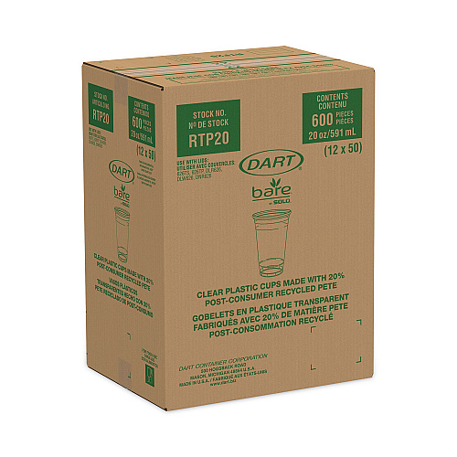 Dart Bare Eco-Forward RPET Cold Cups 20 oz, ProPlanet Seal, Leaf Design, Clear, 50/Pack, 12 Packs/Carton (RTP20BARE)