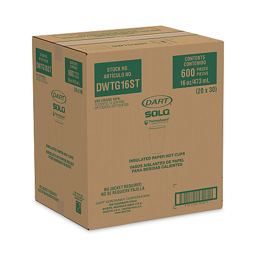 SOLO Thermoguard Insulated Paper Hot Cups, 16 oz, Steam Print, 600/Carton (DWTG16ST)